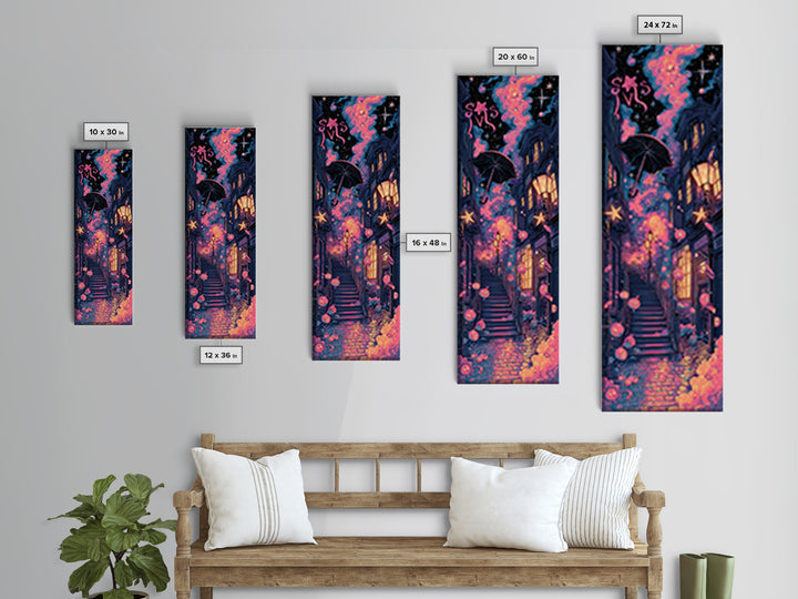 The Umbrella Of The Outer Rain, Cute Spooky Neon Art, Tall Narrow Wall Art, Canvas Print, Retro Halloween Decor, Neon Wall Art