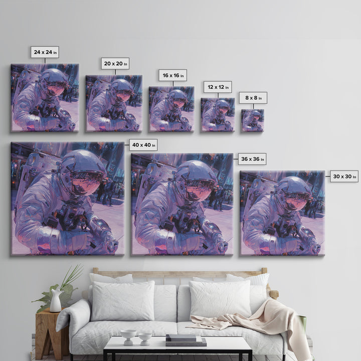 Astronaut Street Wanderer Canvas Print, Cyberpunk Art, Movie Posters, Living Room Decor, Fine Art, Neon, Cyberpunk Jacket, CYB-1x1-23