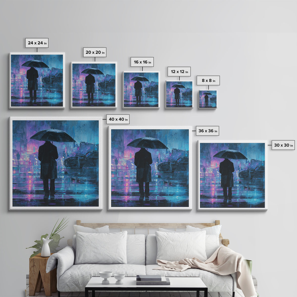 Glowing Umbrella Figure Framed Canvas Print, Cyberpunk Art, Cyberpunk Decor, Living Room Decor, Fine Art, Neon, Modern Decor, CYB-1x1-39