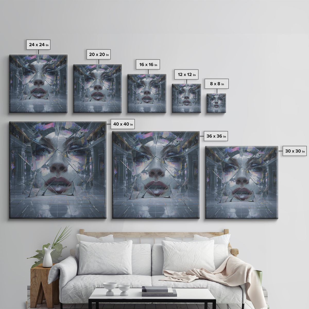 Ai Mask Portrait Framed Canvas Print, Cyberpunk Art, Wall Decor, Living Room Decor, Fine Art, Neon, Japanese Art, Modern Art, CYB-1x1-48