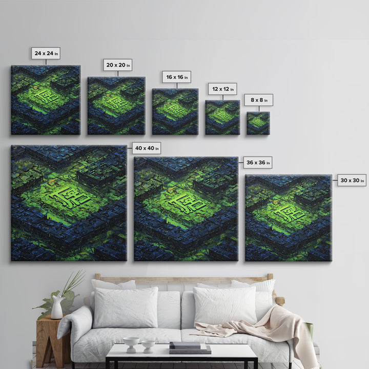 Glowing Kanji Shapes Canvas Print, Cyberpunk Art, Luxury Decor, Living Room Decor, Abstract Art, Neon, Printable Wall Art, CYB-1x1-69