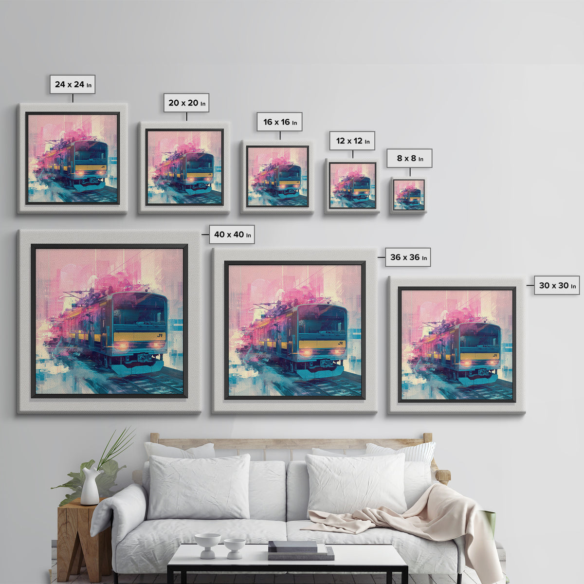 City Train Rushing Through Pink Electric Haze Canvas Print, Cyberpunk Art, Minimalist Decor, Living Room Decor, Fine Art, Neon, CYB-1x1-85