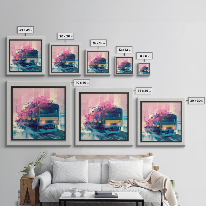 City Train Rushing Through Pink Electric Haze Canvas Print, Cyberpunk Art, Minimalist Decor, Living Room Decor, Fine Art, Neon, CYB-1x1-85