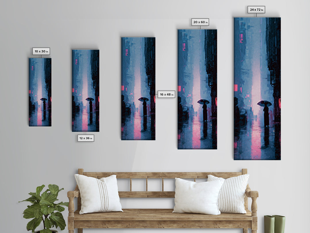 Glowing Umbrella Figure Canvas Print, Cyberpunk Art, Modern Wall Art, Living Room Decor, Oil Painting, Neon, Minimalist Poster, CYB-1x3-27