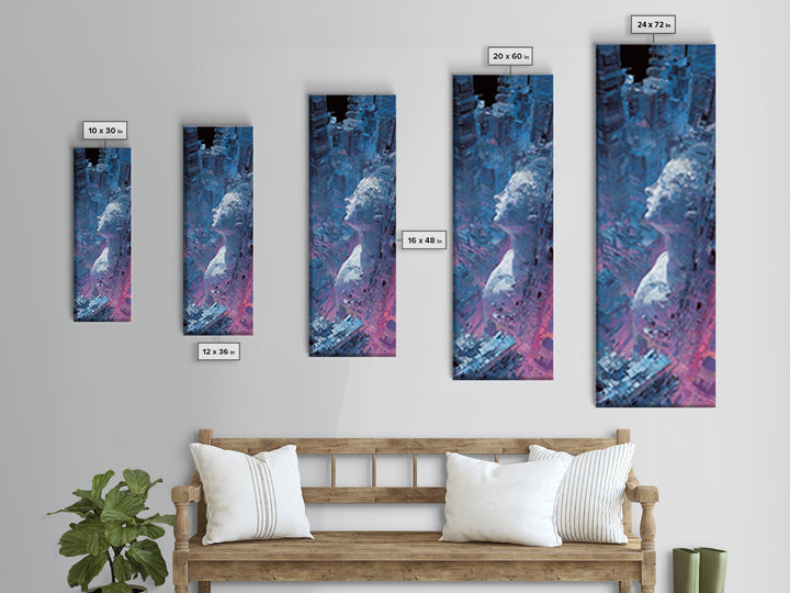 Ai Mask Portrait Framed Canvas Print, Cyberpunk Art, Digital Art, Living Room Decor, Neon, Cool Wall Art, Digital Download Art, CYB-1x3-36