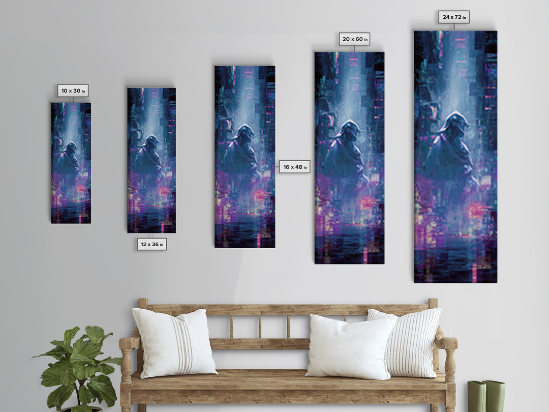 Neon Samurai Portrait Canvas Print, Cyberpunk Art, Minimalist Decor, Living Room Decor, Fine Art, Neon, Movie Posters, CYB-1x3-37