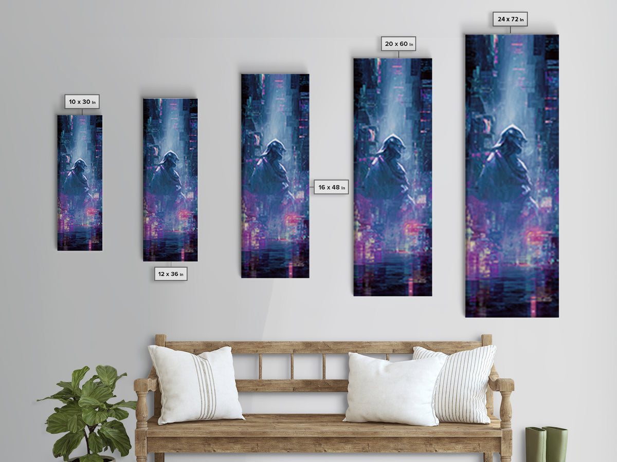 Neon Samurai Portrait Canvas Print, Cyberpunk Art, Minimalist Decor, Living Room Decor, Fine Art, Neon, Movie Posters, CYB-1x3-37