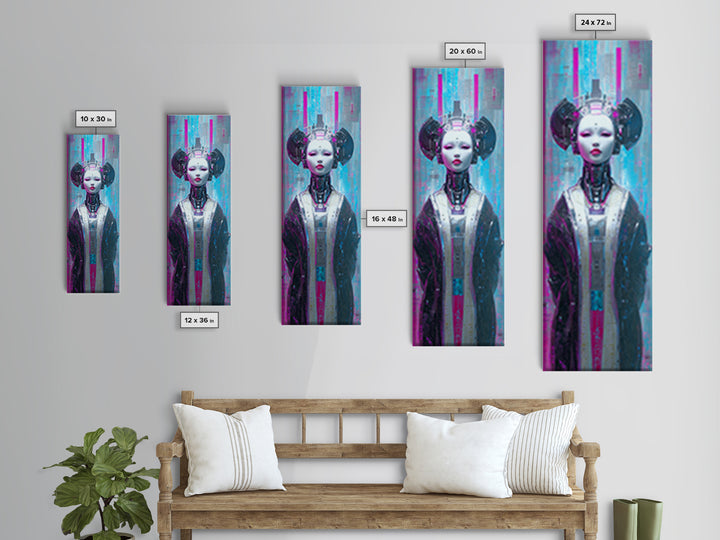 Robot Geisha Portrait Canvas Print, Cyberpunk Art, Cool Wall Art, Living Room Decor, Neon, Gallery Decor, Neutral Decor, CYB-1x3-43