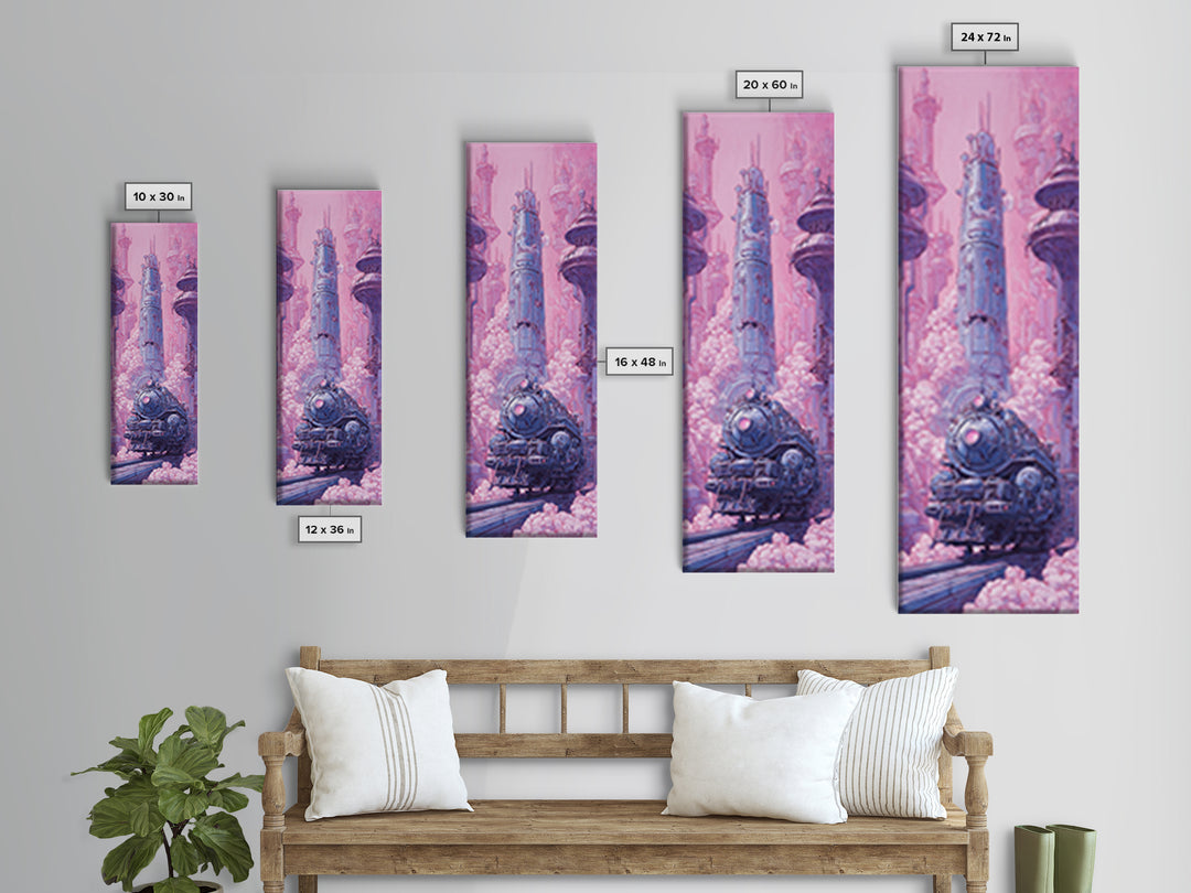 City Train Rushing Through Pink Electric Haze Canvas Print, Cyberpunk Art, Modern Decor, Living Room Decor, Fine Art, Neon, CYB-1x3-49