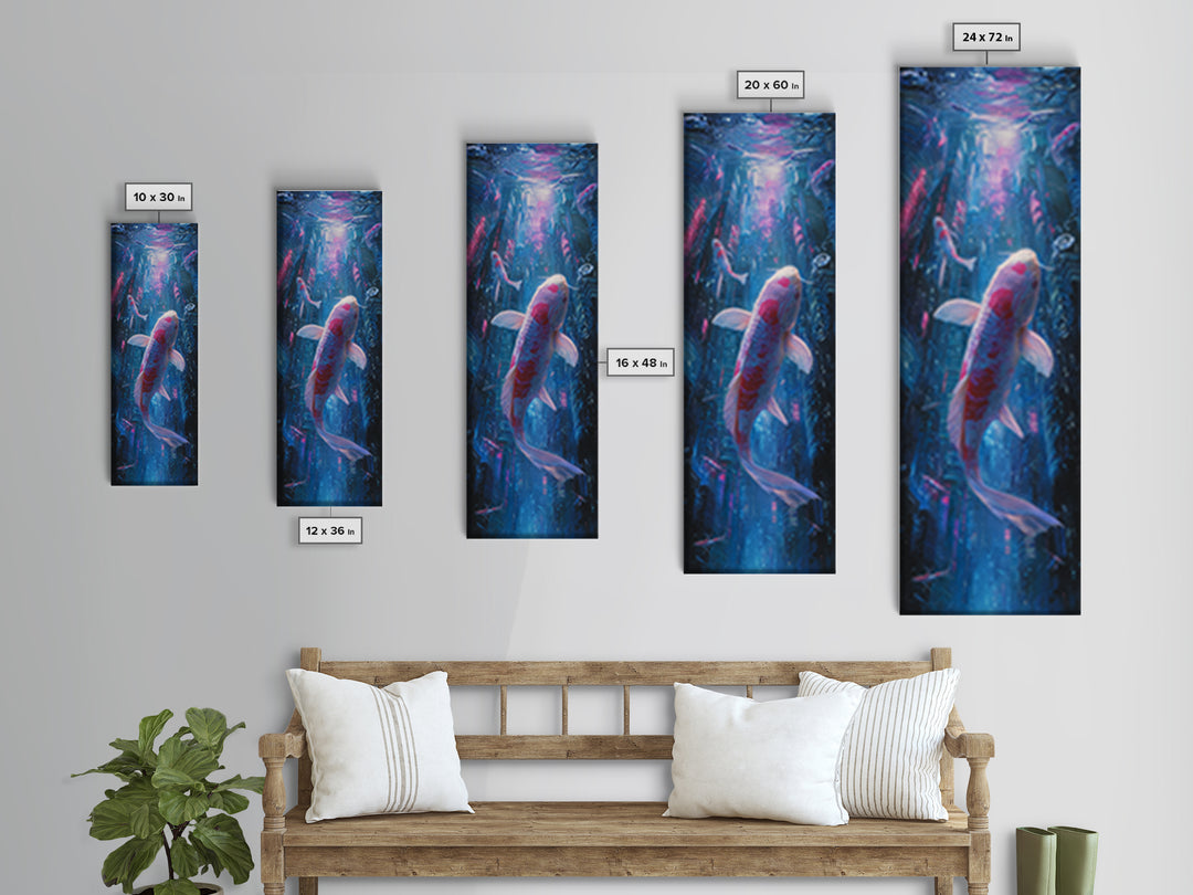 Cyberpunk Koi Swimming Through Electric Blue Water Canvas Print, Cyberpunk Art, Art Print, Living Room Decor, Fine Art, Neon, CYB-1x3-65