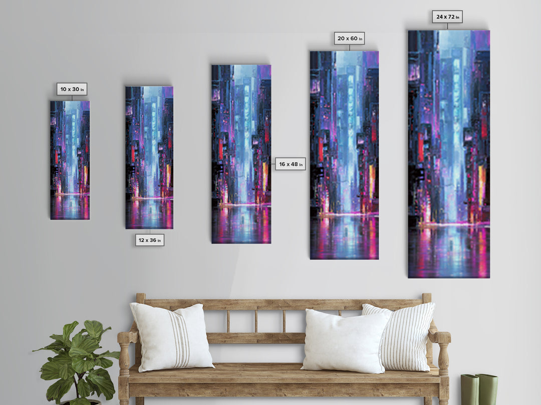 Rain Soaked Alley Canvas Print, Cyberpunk Art, Digital Download Art, Living Room Decor, Abstract Art, Neon, Neutral Decor, CYB-1x3-68