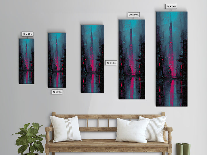 Neon Samurai Portrait Canvas Print, Cyberpunk Art, Gothic Decor, Living Room Decor, Oil Painting, Neon, Digital Art Print, CYB-1x3-85