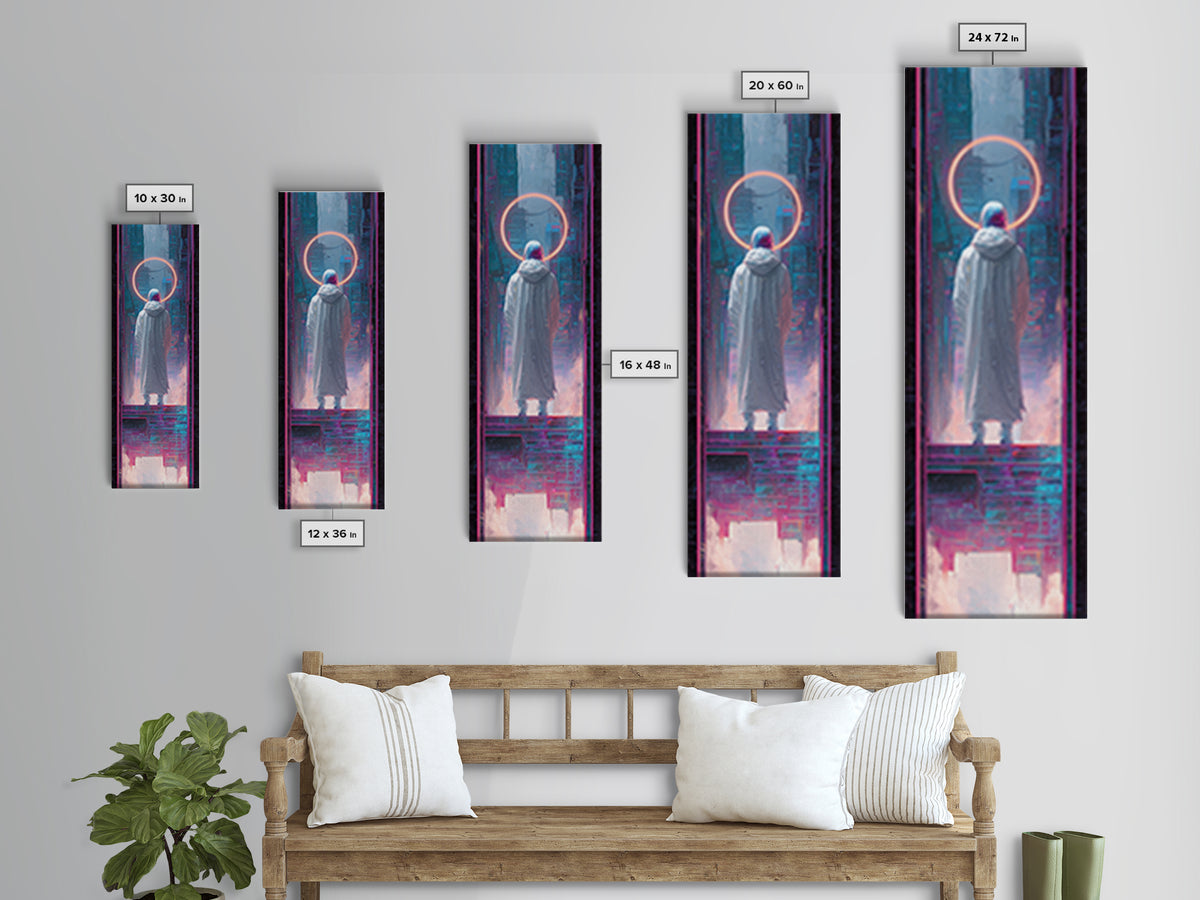 Masked Hacker Figure Canvas Print, Cyberpunk Art, Wall Art, Living Room Decor, Oil Painting, Neon, Abstract Art, CYB-1x3-90