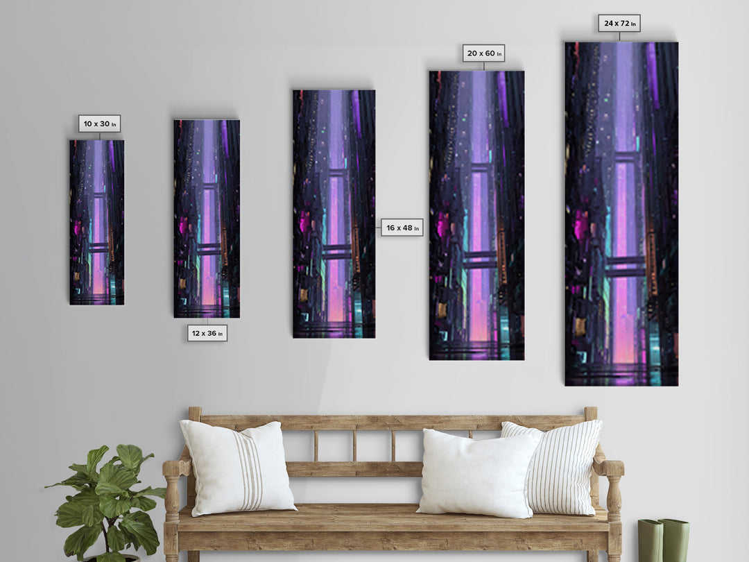 Retro Arcade Dystopia Canvas Print, Cyberpunk Art, Room Decor, Living Room Decor, Neon 394, Cyberpunk, Digital Wall Art, CYB-1x3-94