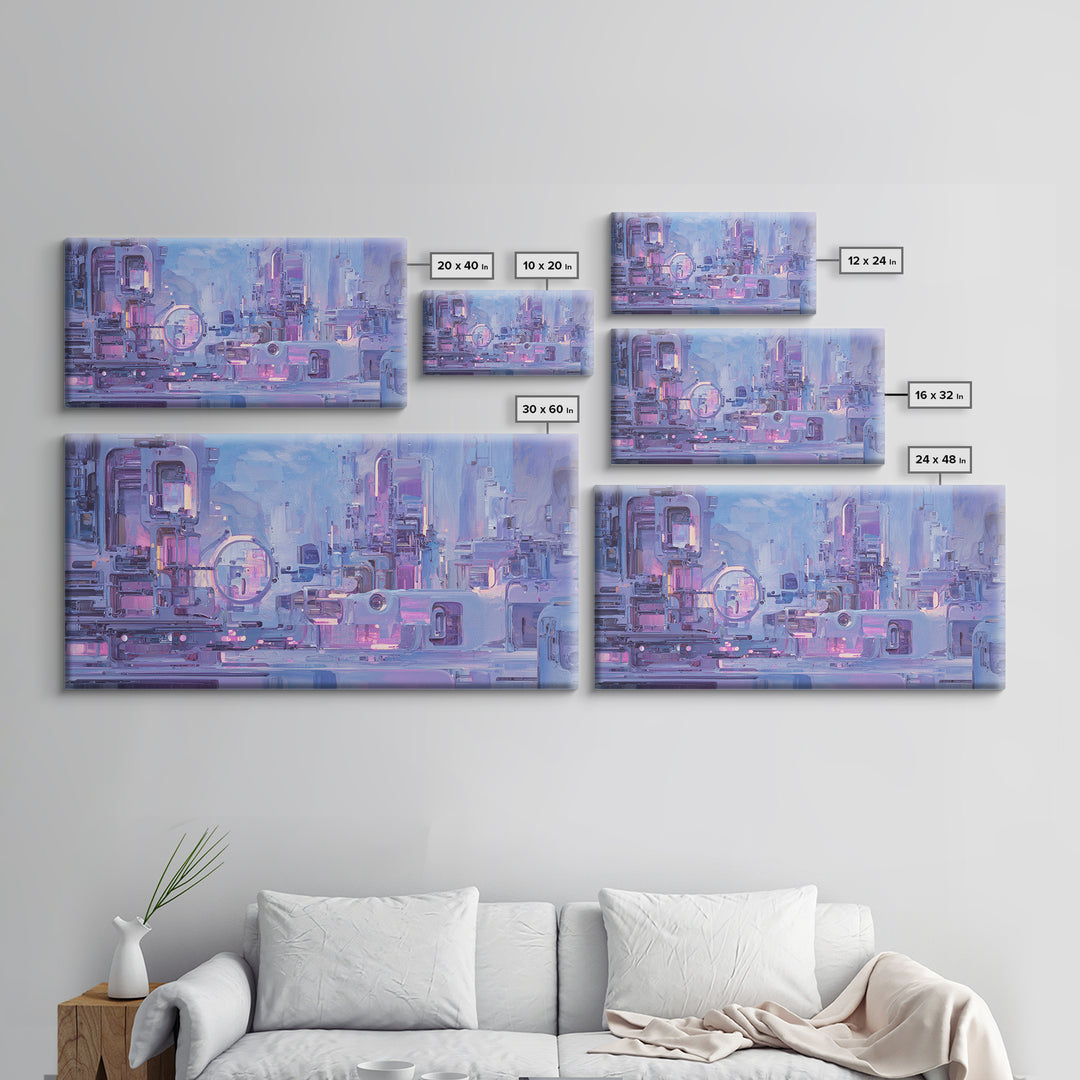 Glowing Kanji Shapes Canvas Print, Cyberpunk Art, Digital Art, Living Room Decor, Abstract Art, Neon, Cool Wall Art, CYB-2x1-17