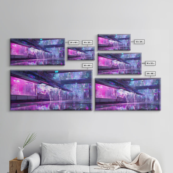 Astronaut Street Wanderer Framed Canvas Print, Cyberpunk Art, Gallery Decor, Living Room Decor, Fine Art, Neon, Wall Art, CYB-2x1-67