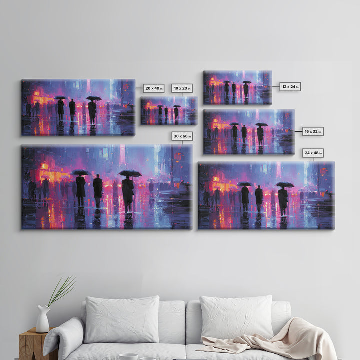 Glowing Umbrella Figure Framed Canvas Print, Cyberpunk Art, Wall Decor, Living Room Decor, Fine Art, Neon, Japanese Art, CYB-2x1-83