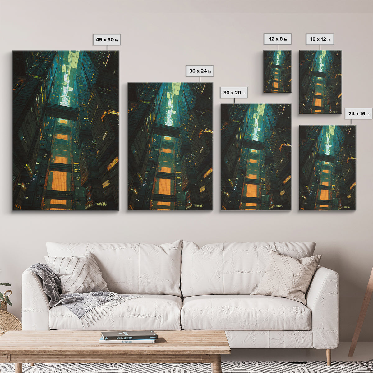 Retro Arcade Dystopia Framed Canvas Print, Cyberpunk Art, Living Room Decor, Watercolor Art, Neon, Japanese Wall Art, CYB-2x3-42