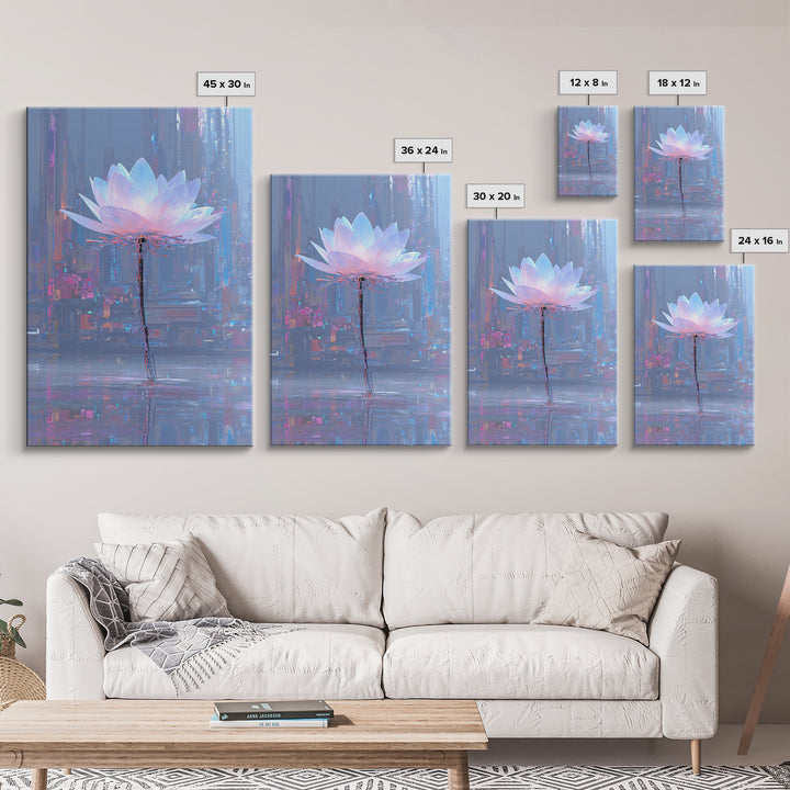 Electric Lotus Flower Canvas Print, Cyberpunk Art, Japanese Wall Art, Living Room Decor, Watercolor Art, Neon, Cyberpunk Helmet, CYB-2x3-49