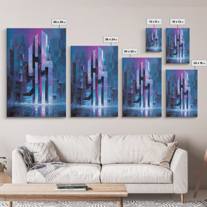 Glowing Kanji Shapes Canvas Print, Cyberpunk Art, Digital Wall Art, Living Room Decor, Abstract Art, Neon, Man Cave Decor, CYB-2x3-5
