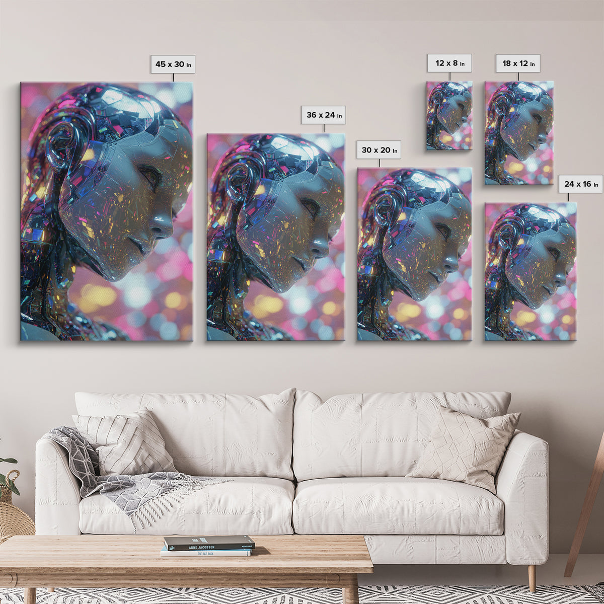 Ai Mask Portrait Framed Canvas Print, Cyberpunk Art, Fantasy Art, Living Room Decor, Oil Painting, Neon, Minimalist Decor, CYB-2x3-8