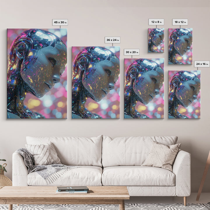 Ai Mask Portrait Framed Canvas Print, Cyberpunk Art, Fantasy Art, Living Room Decor, Oil Painting, Neon, Minimalist Decor, CYB-2x3-8