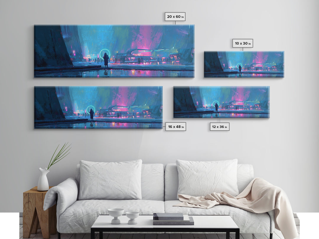 Masked Hacker Figure Canvas Print, Cyberpunk Art, Cyberpunk Decor, Living Room Decor, Neon, Modern Decor, Fine Art Print, CYB-3x1-46