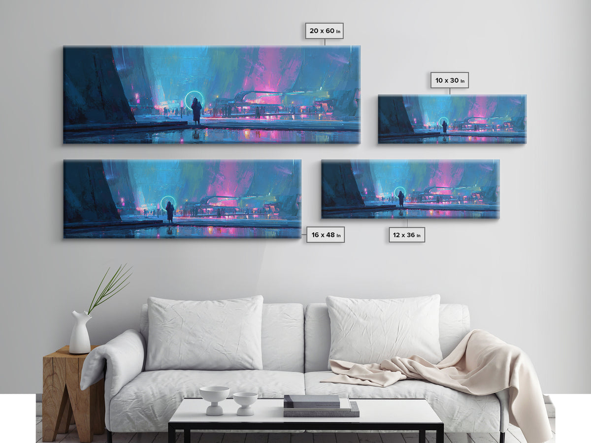 Masked Hacker Figure Canvas Print, Cyberpunk Art, Cyberpunk Decor, Living Room Decor, Neon, Modern Decor, Fine Art Print, CYB-3x1-46