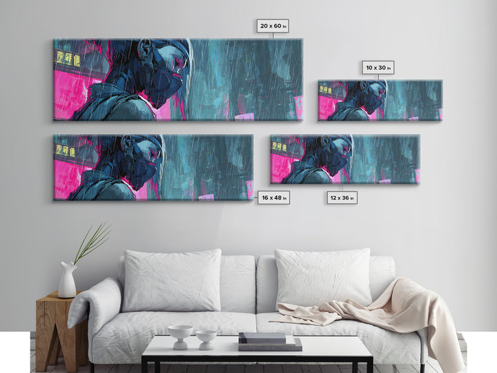 Neon Samurai Portrait Canvas Print, Cyberpunk Art, Modern Wall Decor, Living Room Decor, Fine Art, Neon, Contemporary Art, CYB-3x1-65