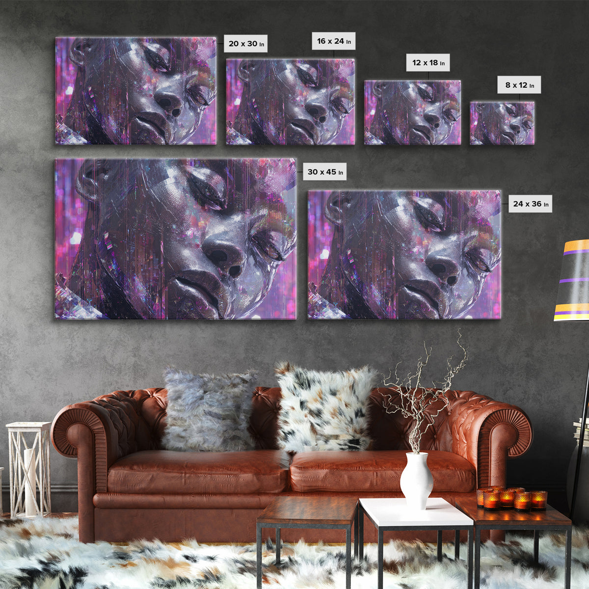 Ai Mask Portrait Canvas Print, Cyberpunk Art, Cyberpunk Helmet, Living Room Decor, Fine Art, Neon, Textured Painting, CYB-3x2-52