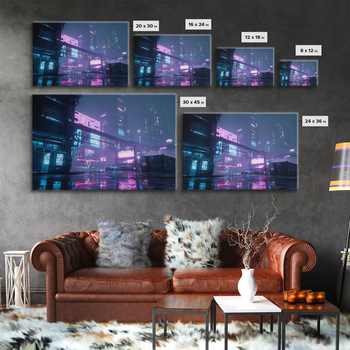 Retro Arcade Dystopia Canvas Print, Cyberpunk Art, Cool Wall Art, Living Room Decor, Neon, Gallery Decor, Neutral Decor, CYB-3x2-62