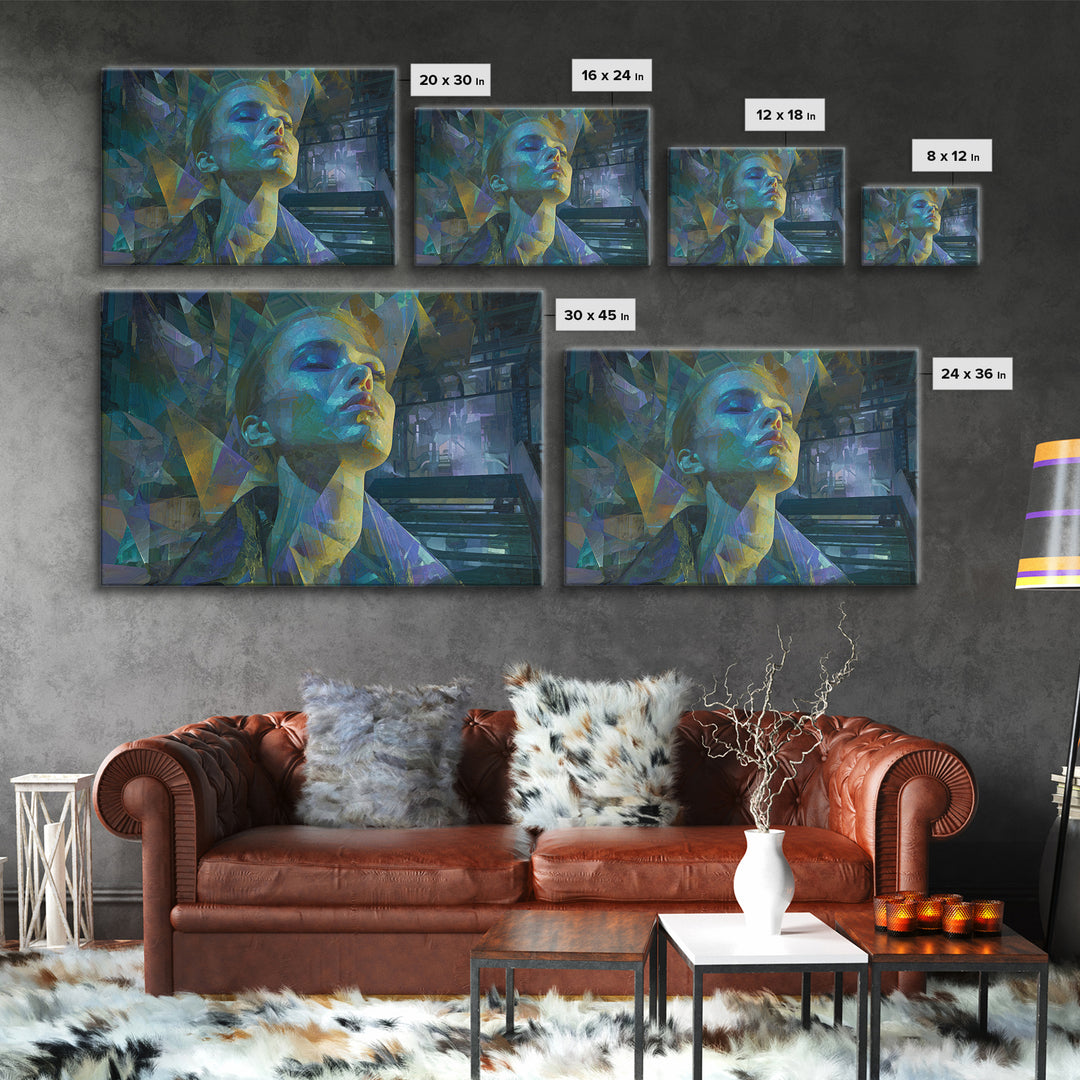 Ai Mask Portrait Canvas Print, Cyberpunk Art, Luxury Decor, Living Room Decor, Fine Art, Neon 576, Cyberpunk, CYB-3x2-76