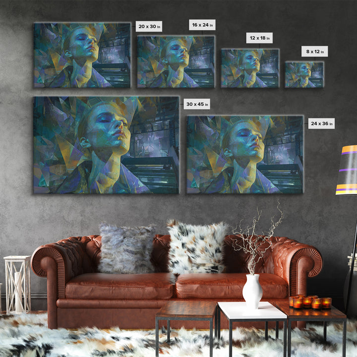 Ai Mask Portrait Canvas Print, Cyberpunk Art, Luxury Decor, Living Room Decor, Fine Art, Neon 576, Cyberpunk, CYB-3x2-76