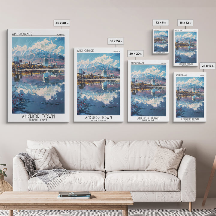 Anchorage Travel Poster, Canvas Print, Retro Wall Art, Travel Print, Wall Art, Watercolor Cityscape, Travel Art Print, Landscape Art