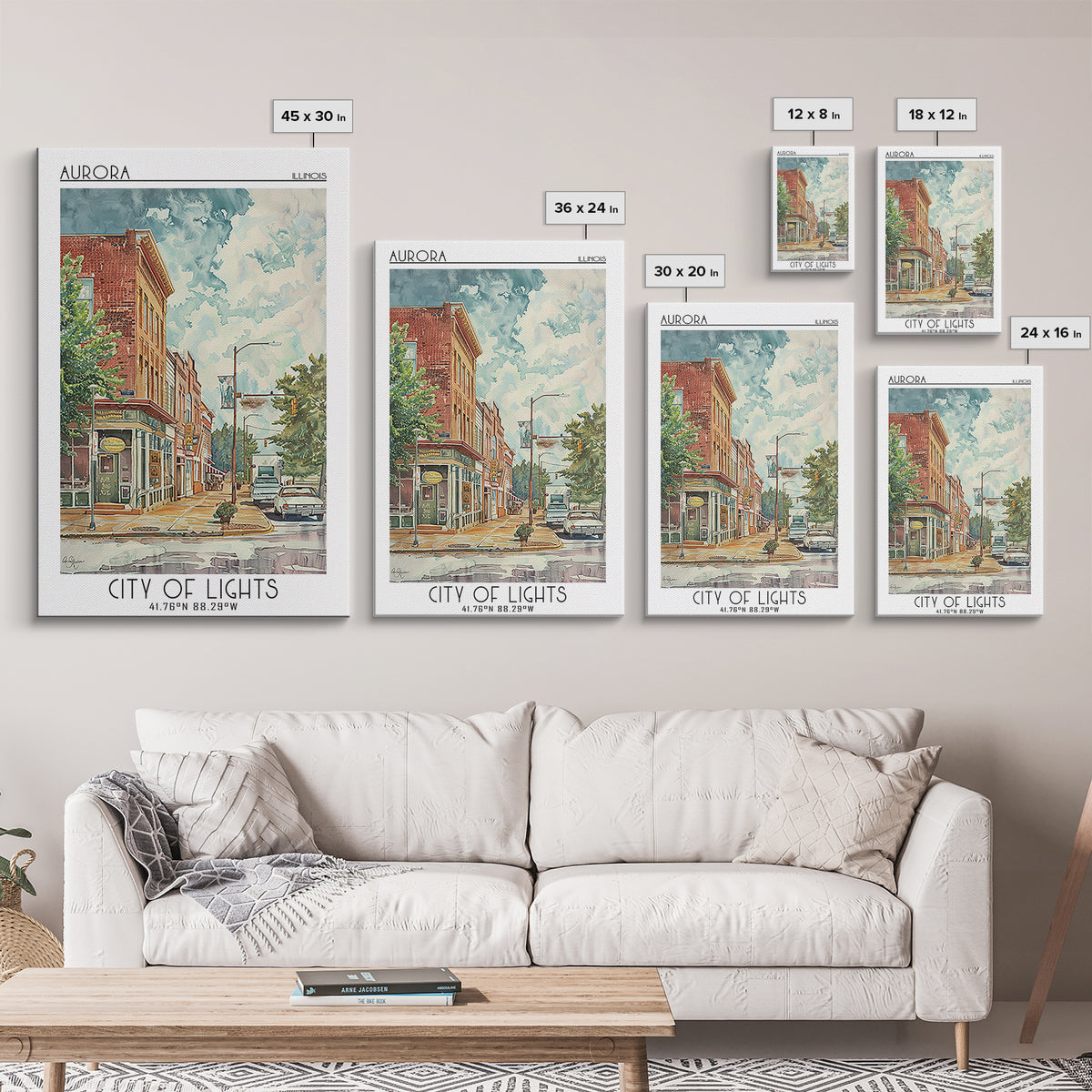 Aurora Illinois Travel Poster, Framed Canvas Print, City Art Print, Travel Wall Art, Travel Print, Minimalist Poster, Travel Posters