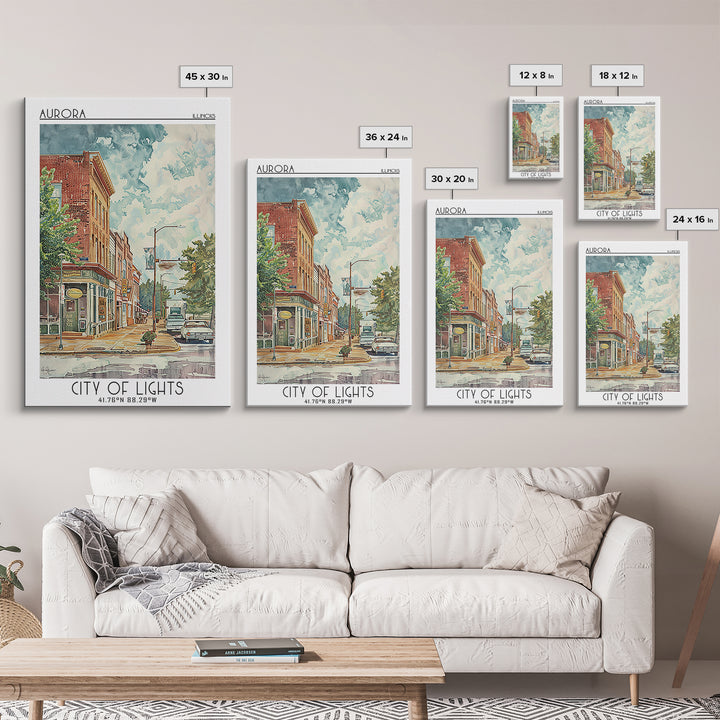 Aurora Illinois Travel Poster, Framed Canvas Print, City Art Print, Travel Wall Art, Travel Print, Minimalist Poster, Travel Posters