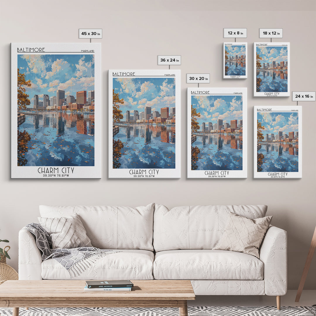Baltimore Travel Poster, Framed Canvas Print, Travel Art Print, Modern Wall Decor, Retro Wall Art, Landscape Art, City Travel Poster