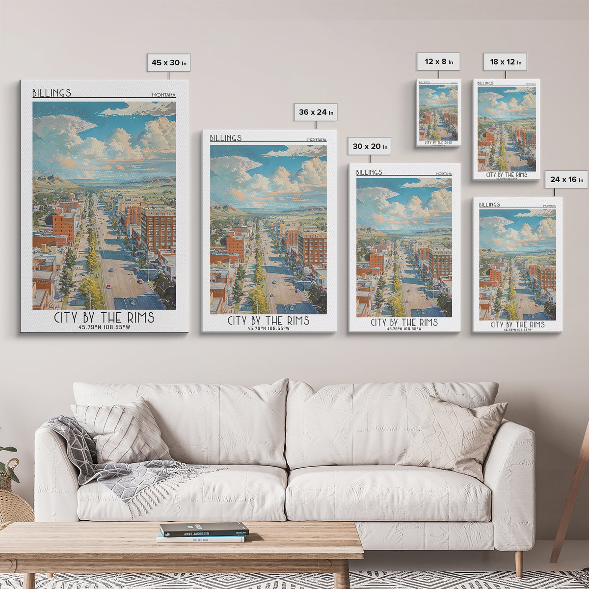 Billings Travel Poster, Framed Canvas Print, Travel Prints, Landscape Art, Wall Art, Travel Print, Minimalist Poster, Vintage Travel