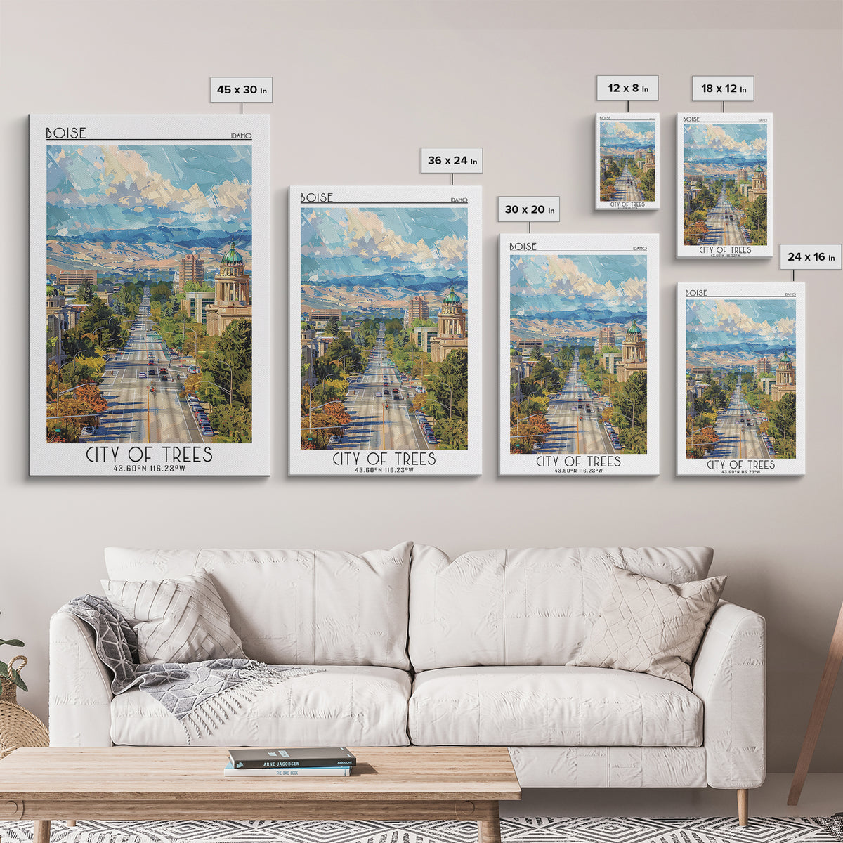 Boise Travel Poster, Canvas Print, Retro Wall Art, Travel Print, Gallery Wall Set, Art Print, Fine Art Print, Wall Art, Travel Decor