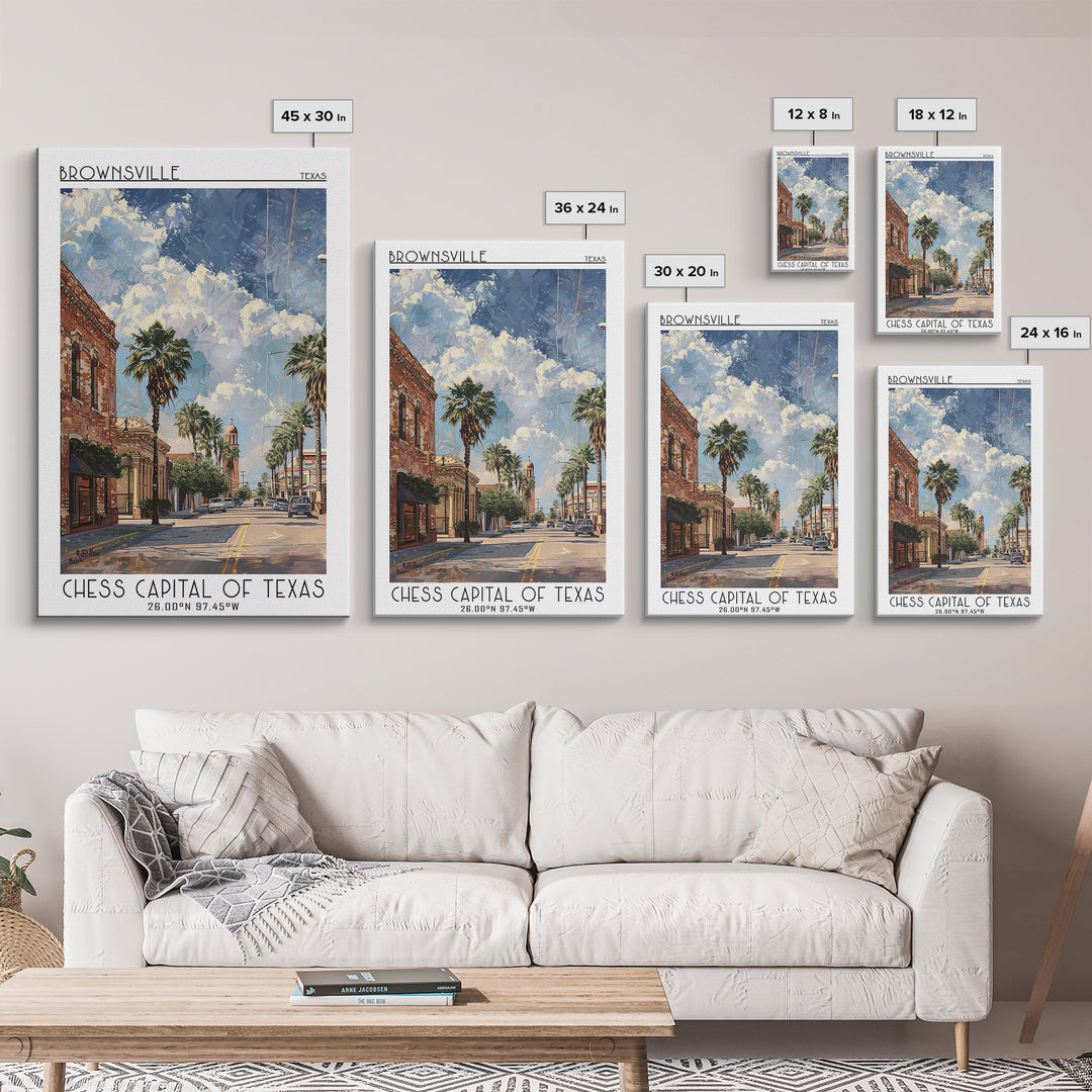 Brownsville Travel Poster, Canvas Print, Retro Travel Poster, City Wall Art, Modern Wall Decor, Retro Wall Art, Watercolor Cityscape