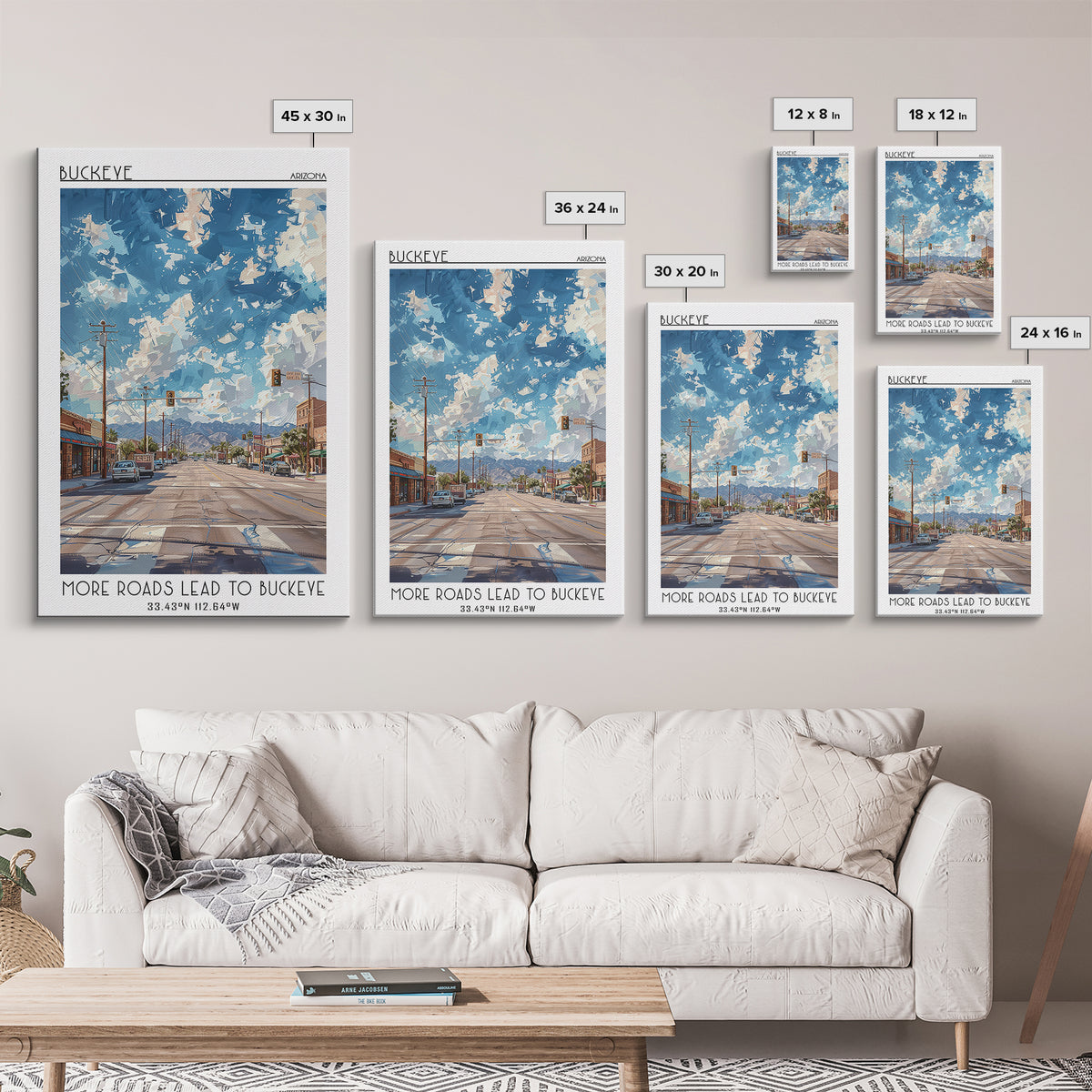 Buckeye Travel Poster, Framed Canvas Print, Travel Prints, Landscape Art, Living Room Wall Art, Travel Posters, Vintage Travel Print