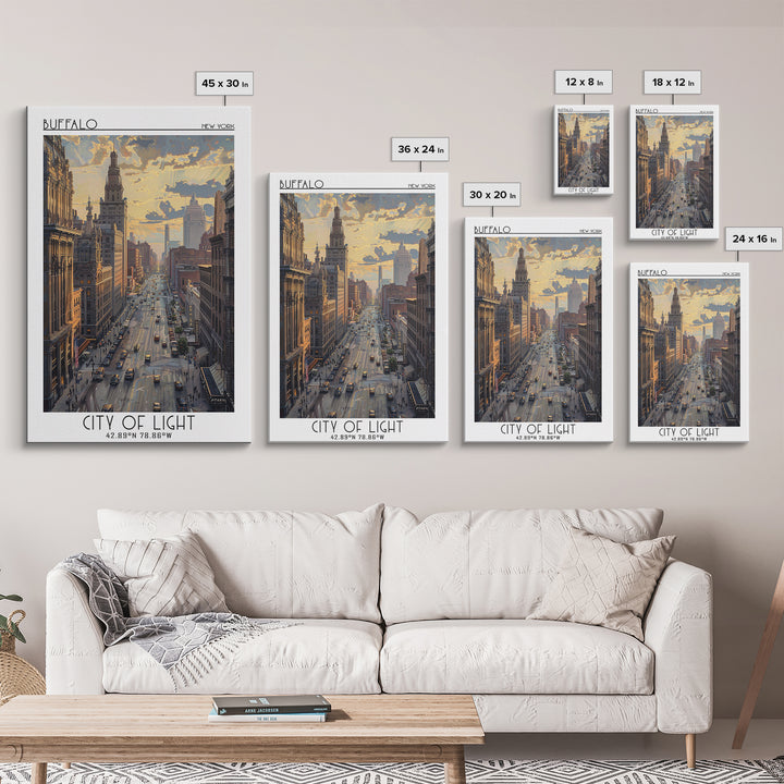 Buffalo Travel Poster, Framed Canvas Print, Travel Wall Decor, Minimalist Poster, Wanderlust Gift, Retro Travel Poster, Travel Print