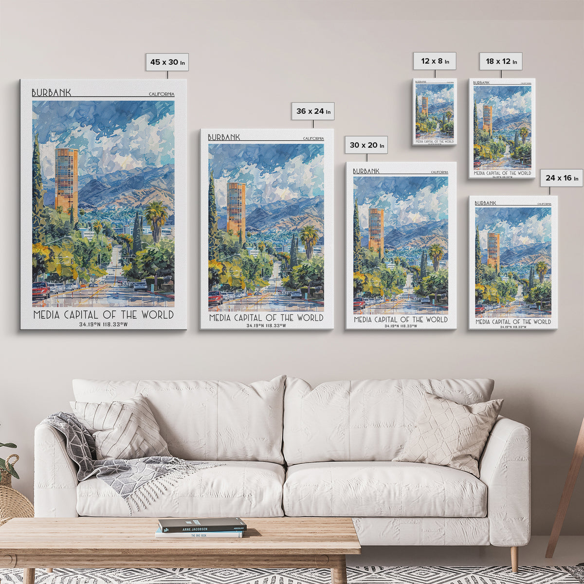Burbank Travel Poster, Canvas Print, City Art Print, Travel Wall Art, Gallery Wall Set, Wall Art, Travel Print, Mid Century Wall Art