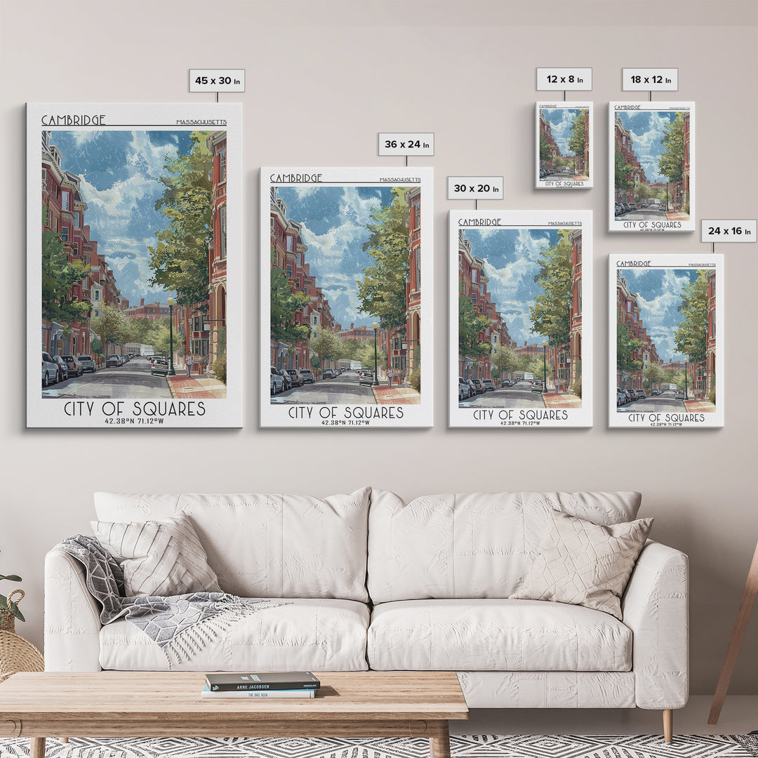 Cambridge Travel Poster, Framed Canvas Print, Travel Wall Art, City Wall Art, Wanderlust Gift, Retro Travel Print, Travel Wall Decor