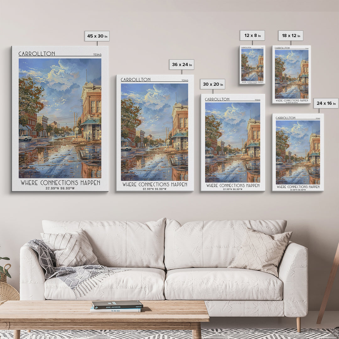 Carrollton Travel Poster, Framed Canvas Print, Travel Prints, Landscape Art, Vintage Travel Print, Travel Posters, City Illustration