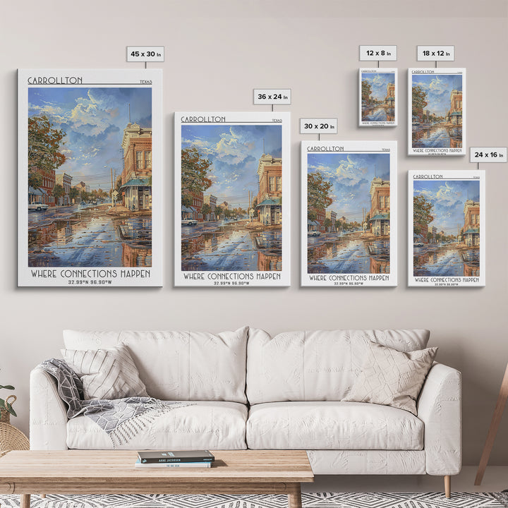 Carrollton Travel Poster, Framed Canvas Print, Travel Prints, Landscape Art, Vintage Travel Print, Travel Posters, City Illustration