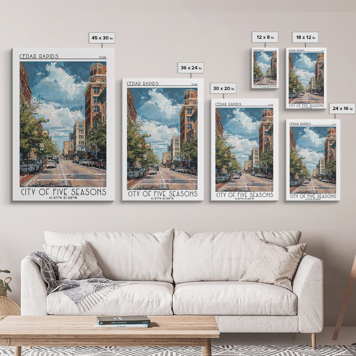 Cedar Rapids Travel Poster, Framed Canvas Print, Poster Print, Travel Wall Art, Travel Art Print, Retro Travel Poster, Landscape Art