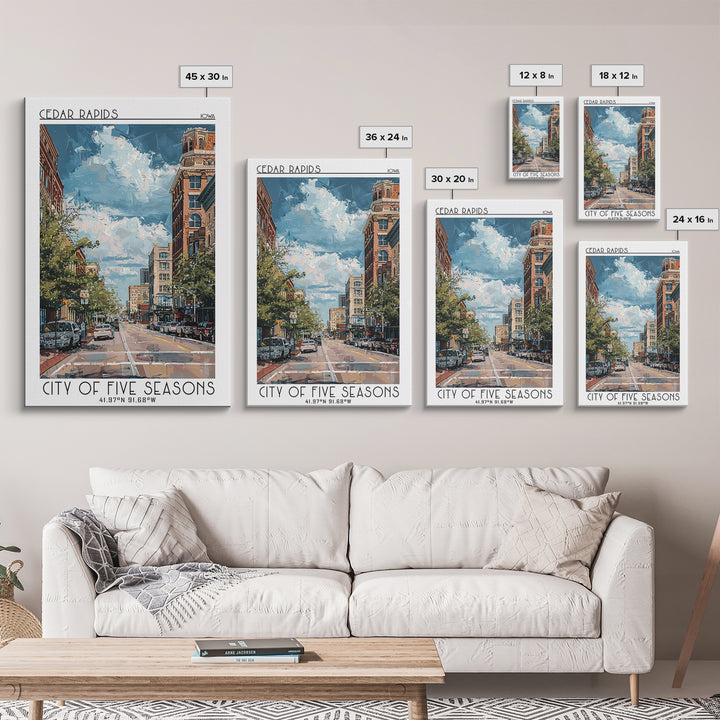 Cedar Rapids Travel Poster, Framed Canvas Print, Poster Print, Travel Wall Art, Travel Art Print, Retro Travel Poster, Landscape Art