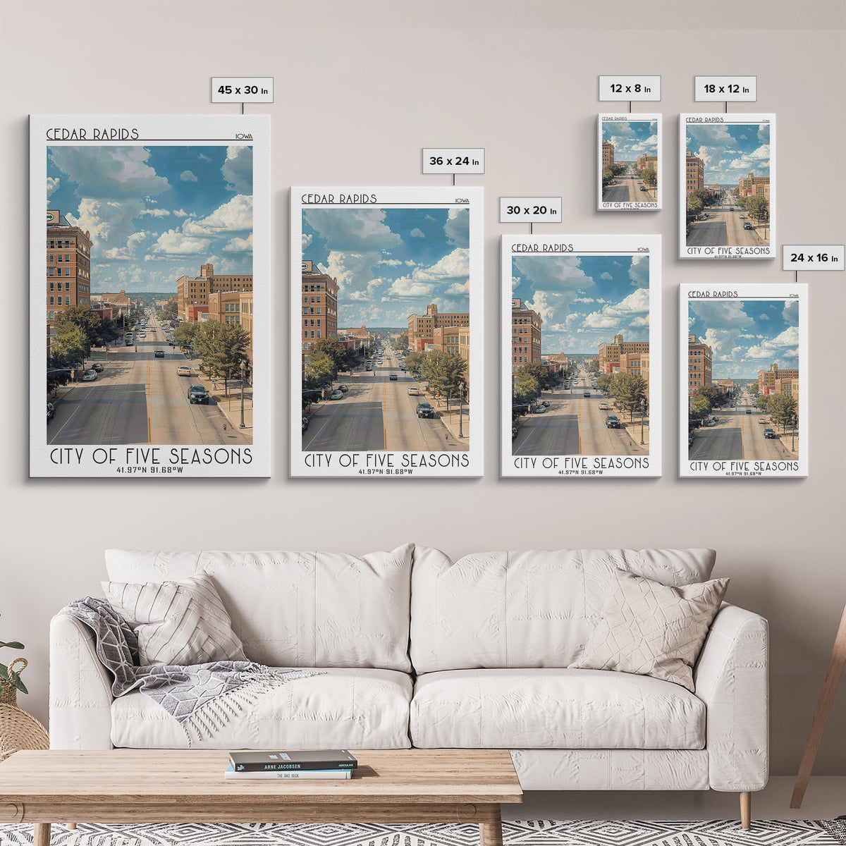 Cedar Rapids Iowa Travel Poster, Framed Canvas Print, Retro Travel Poster, City Wall Art, Retro Wall Art, Travel Decor, Poster Print