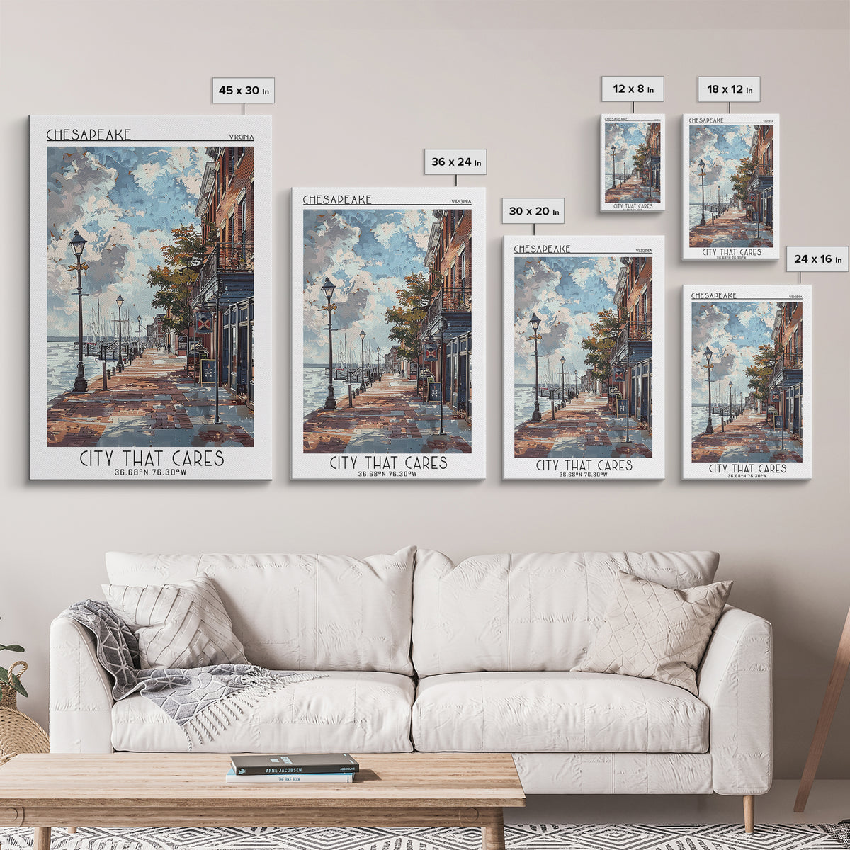 Chesapeake Virginia Travel Poster, Framed Canvas Print, City Travel Poster, Travel Wall Decor, Travel Wall Art, Mid Century Wall Art